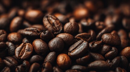 Naklejka premium Roasted coffee beans close-up