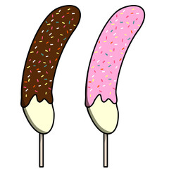 チョコバナナとイチゴチョコバナナのイラストセット