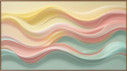 Obraz premium An abstract composition of smooth, undulating waves in soft pastel shades of yellow, pink, and teal.