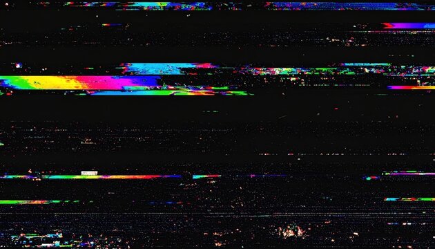 distorted VHS video screen with RGB color split, scan lines, static noise
