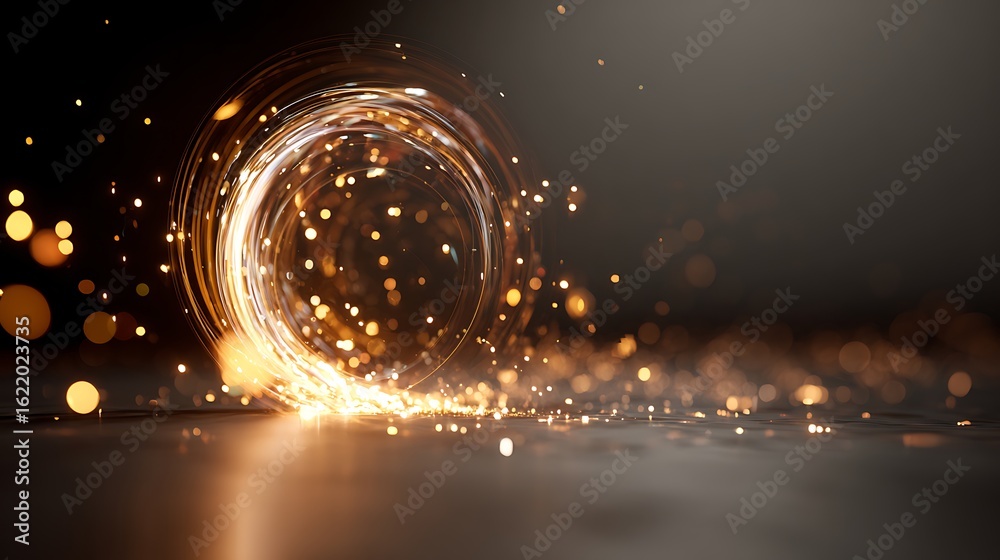 Canvas Prints abstract golden light circle with sparkling particles and motion blur effect, creating a magical and