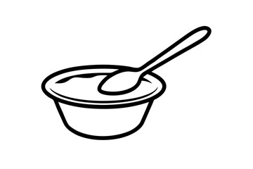 line art Yogurt and Spoon silhouette vector illustration