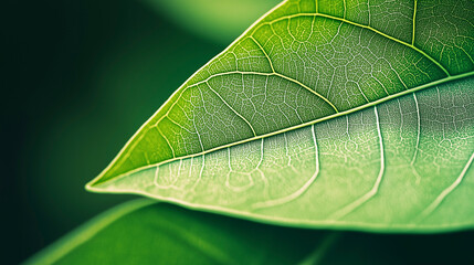Folha verde vibrante com veias visíveis em close-up

