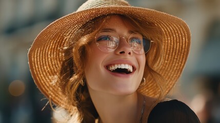 Smiling Woman Straw Hat | Summer Fashion Style Portrait