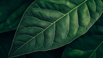 Folha verde vibrante com veias visíveis em close-up
