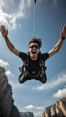 Stylish Asian Man in Mid-Air Bungee Jump – Ultra-Realistic 8K Cinematic Action