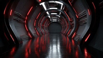 Futuristic tunnel with red neon lighting (2)