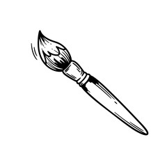 Hand-Drawn Paintbrush Illustration with Bristles and Wooden Handle.