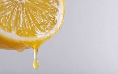 Fresh lemon slice dripping juice