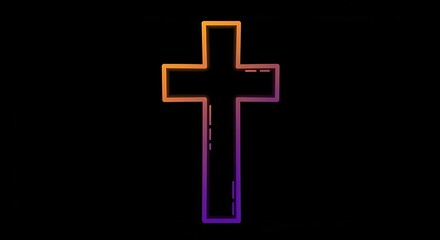 Fototapeta premium Neon Cross Light Emission in Dark Background with Vibrant Glow