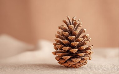 Pine cone on soft fabric with warm tones