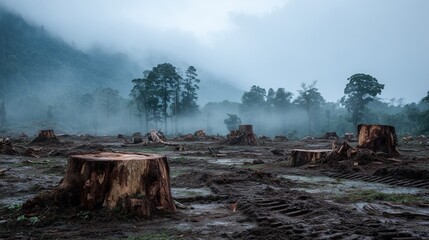 Deforestation Scene in Southeast Asian Tropical Rainforest