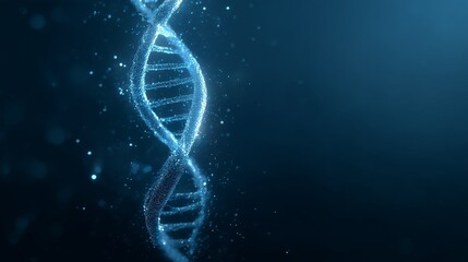 Elegant Rotating DNA Double Helix with Glowing Blue Light in Dark Background