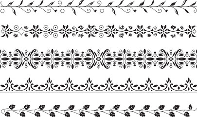 Fototapeta premium Vintage ornate floral border and seamless decorative pattern vector set