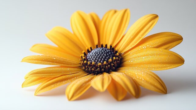 Macro Close-up of Yellow Flower with Dewdrops on Petals Against White Background macro yellow flower - Powered by Adobe