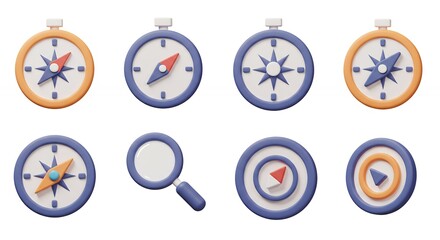 Compass magnifying glass target icons collection