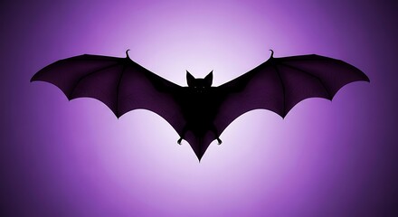 Fototapeta premium Silhouette of Bat with Outstretched Wings Flying Against Purple Background