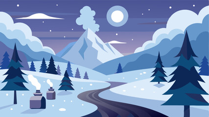Fototapeta premium The brisk winter air is filled with the scent of pine and a sense of tranquility in this snowy landscape.
