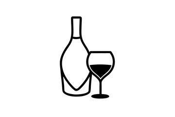 line art Wine and Glass silhouette vector illustration
