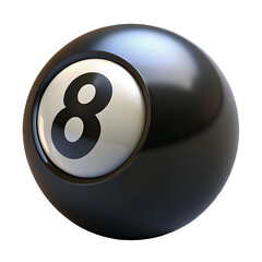 High Detail 3D Art of Billiard Number 8 Pool Ball with Glossy Finish and Transparent Background