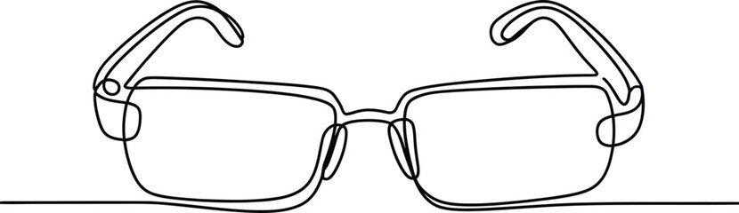 Minimalist continuous line drawing of modern eyeglasses on a white background