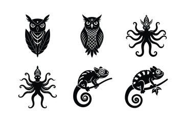 Artistic tribal animal motif illustrations for decoration Silhouette Vector illustration