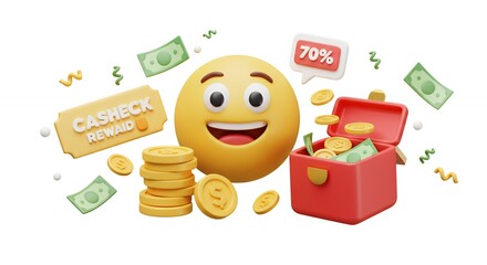 Happy emoji with money and savings