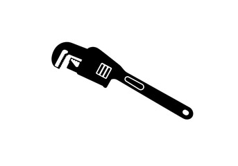 Obraz premium A black silhouette of an adjustable pipe wrench on a plain white background image view