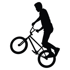 Naklejka premium Black Silhouette Illustration of a BMX Biker Performing a Wheelie Trick.