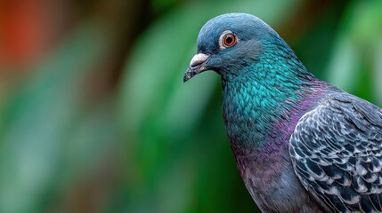 Obraz premium Close-up of a pigeon with vibrant plumage