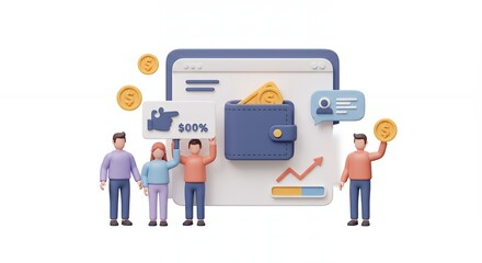 Obraz premium Small figures near digital wallet