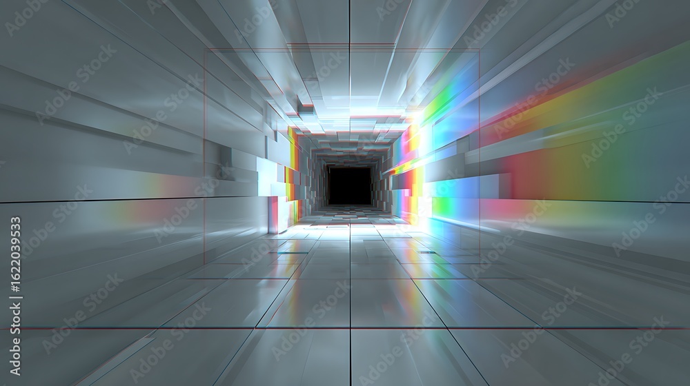 Canvas Prints futuristic tunnel with prism effect and geometric design, a modern architectural space with a bright