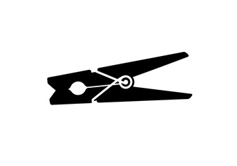 A minimalist black and white image of a clothes pin on a plain white background design