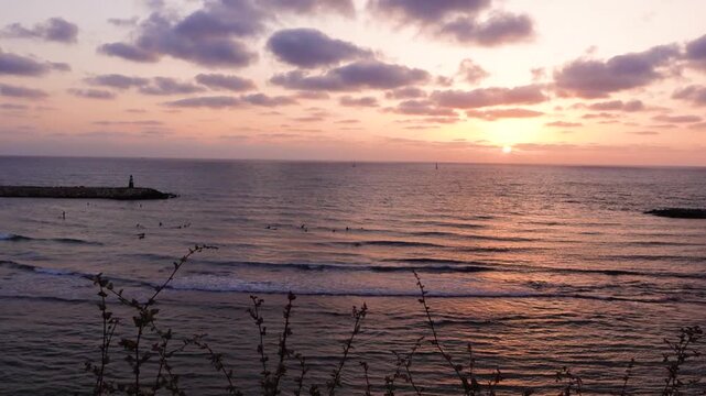 Tel Aviv - Yafo in Israel, Beautiful Sunset B-roll in Mediterranean Sea  