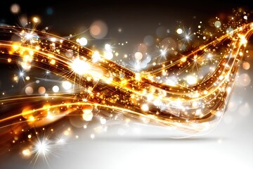 Naklejka premium Abstract gold and white glowing waves with sparkling bokeh
