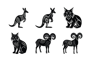 Fototapeta premium Expressive tribal animal silhouette shapes for artworks Silhouette Vector illustration