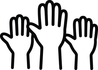Obraz premium Three raised hands in a simple line drawing style