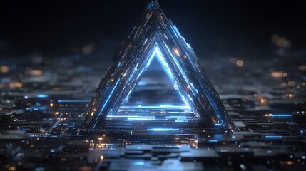 Futuristic Digital Triangle Portal Tech Circuitry Background with Modern Design, and 3D Render.