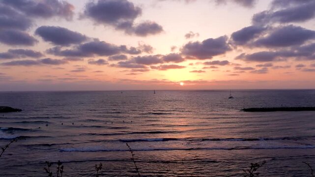 Tel Aviv - Yafo in Israel, Beautiful Sunset B-roll in Mediterranean Sea  