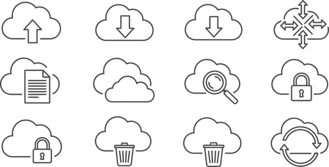 Obraz premium Vector art of set of cloud computing and storage icons for data, internet, and network concepts