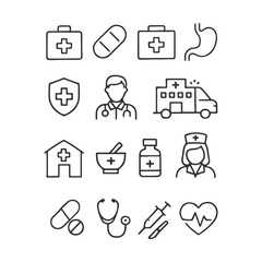 Set of Healthcare and Medical Related Line Icons. Outline Symbol Collection