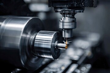 Fototapeta premium Precision metal machining in factory, close-up