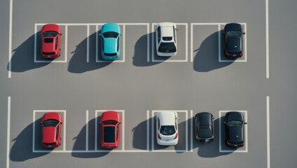 A bird's eye view of neatly arranged parking lot