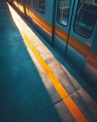 Golden Rails: A striking photograph captures the essence of transit, featuring the bold lines of a platform, illuminated by the vibrant hues of sunlight.
