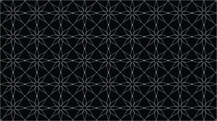 black background graphic vector with geometric patterns and abstract white line art, and a seamless repeat for horizontal backgrounds or textured backdrops for design elements and fabrics