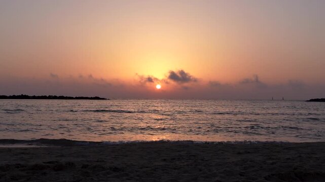 Tel Aviv - Yafo in Israel, Beautiful Sunset B-roll in Mediterranean Sea  