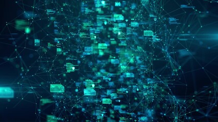 Artificial Intelligence Computing Nodes Encryption System Animation - Powered by Adobe