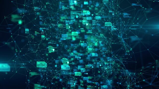 Artificial Intelligence Computing Nodes Encryption System Animation - Powered by Adobe