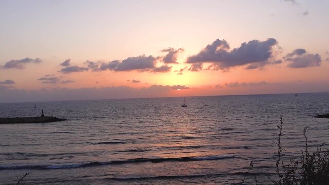 Tel Aviv - Yafo in Israel, Beautiful Sunset B-roll in Mediterranean Sea  
