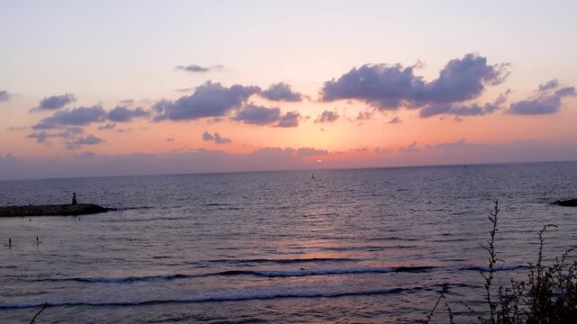 Tel Aviv - Yafo in Israel, Beautiful Sunset B-roll in Mediterranean Sea  